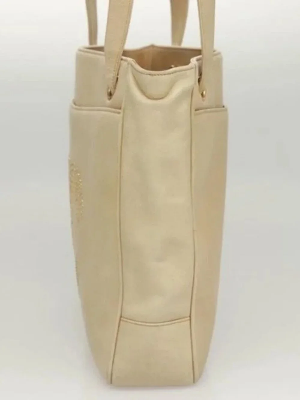 CHANEL COCO Mark Shoulder Bag Lamb Skin Beige Gold CC Auth BA1376